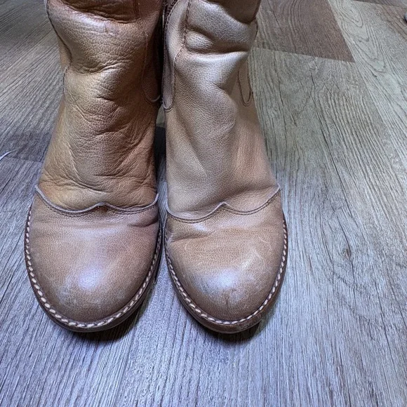 TOPSHOP SIZE 7.5 TAN LEATHER KNEE HIGH CUBAN HEEL BOOTS Made in Spain - Picture 6 of 11